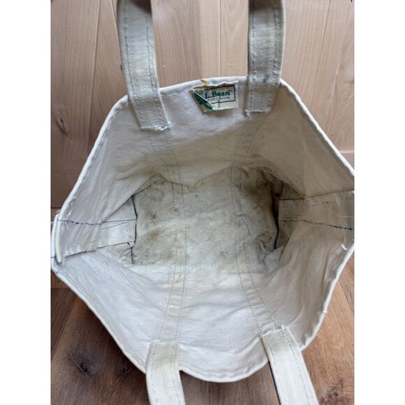 Vintage 80s LL Bean Canvas Tote Bag With Navy Straps Sawtooth Label 15" x10" Sho - Picture 9 of 10